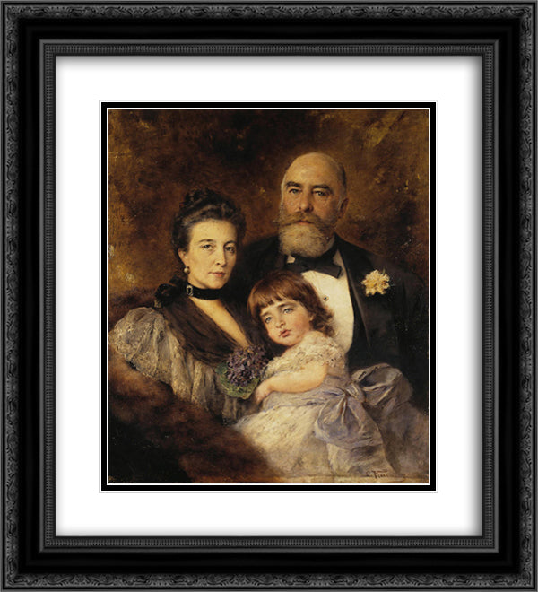 Volkov's Family. Group Portrait of M.S.Volkov, S.N.Volkova and S.M.Volkov-Manzei 20x22 Black Ornate Wood Framed Art Print Poster with Double Matting by Makovsky, Konstantin