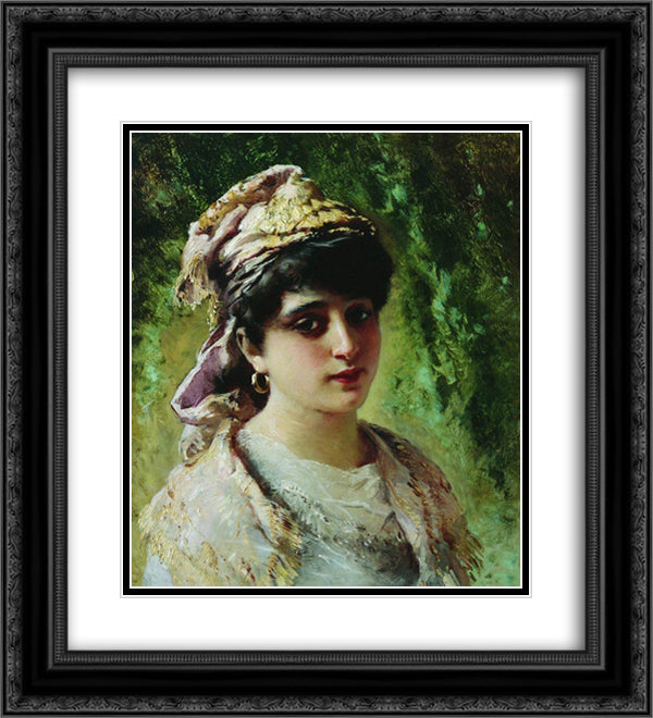 Woman Head 20x22 Black Ornate Wood Framed Art Print Poster with Double Matting by Makovsky, Konstantin
