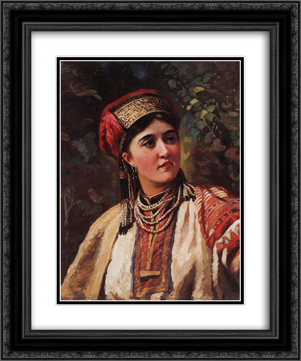 Woman in a national costume 20x24 Black Ornate Wood Framed Art Print Poster with Double Matting by Makovsky, Konstantin