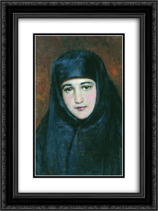 Young Nun 18x24 Black Ornate Wood Framed Art Print Poster with Double Matting by Makovsky, Konstantin