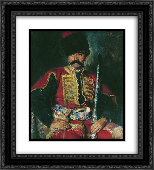 Zaporizhzhya Cossack 20x22 Black Ornate Wood Framed Art Print Poster with Double Matting by Makovsky, Konstantin