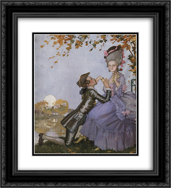 A Youth on His Knees in Front of a Lady 20x22 Black Ornate Wood Framed Art Print Poster with Double Matting by Somov, Konstantin