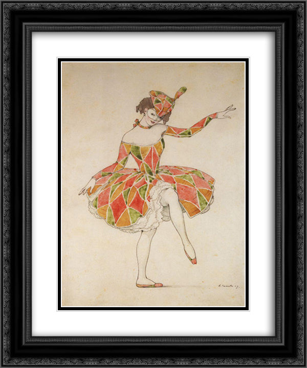 Design of Costume of Columbine for Anna Pavlova in Harlequinade 20x24 Black Ornate Wood Framed Art Print Poster with Double Matting by Somov, Konstantin