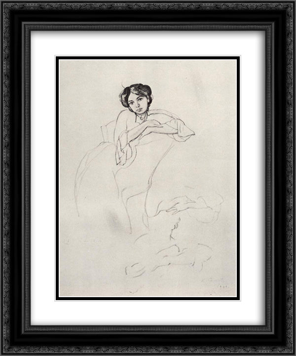 Female Portrait and Sketches of Hands 20x24 Black Ornate Wood Framed Art Print Poster with Double Matting by Somov, Konstantin