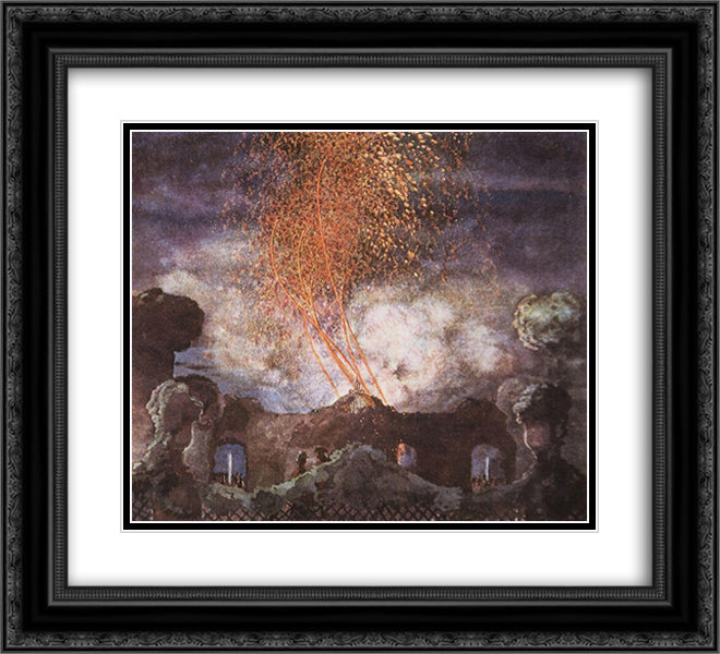 Fireworks 22x20 Black Ornate Wood Framed Art Print Poster with Double Matting by Somov, Konstantin