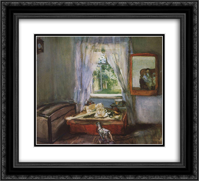 In the Nursery 22x20 Black Ornate Wood Framed Art Print Poster with Double Matting by Somov, Konstantin
