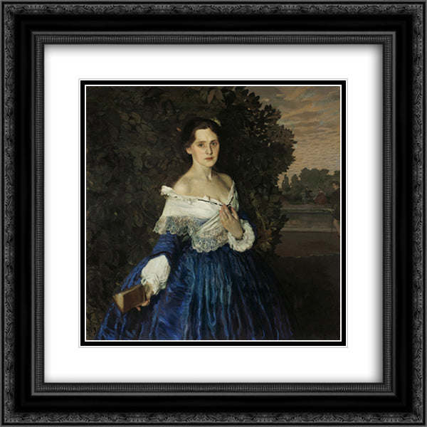 Lady in Blue. Portrait of the Artist Yelizaveta Martynova 20x20 Black Ornate Wood Framed Art Print Poster with Double Matting by Somov, Konstantin
