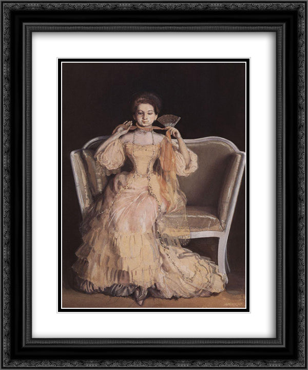 Lady in Pink 20x24 Black Ornate Wood Framed Art Print Poster with Double Matting by Somov, Konstantin