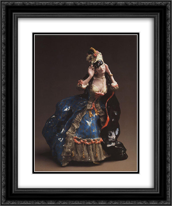 Lady Taking off a Mask 20x24 Black Ornate Wood Framed Art Print Poster with Double Matting by Somov, Konstantin