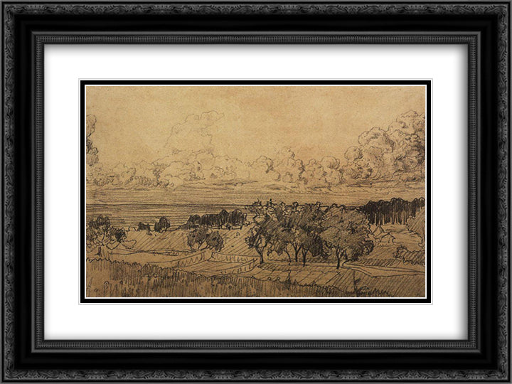 Landscape 24x18 Black Ornate Wood Framed Art Print Poster with Double Matting by Somov, Konstantin