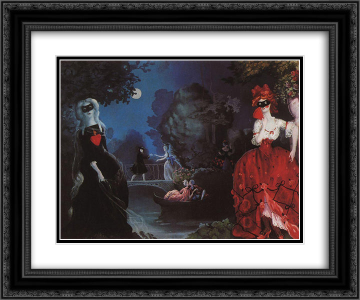 Masquerade 24x20 Black Ornate Wood Framed Art Print Poster with Double Matting by Somov, Konstantin