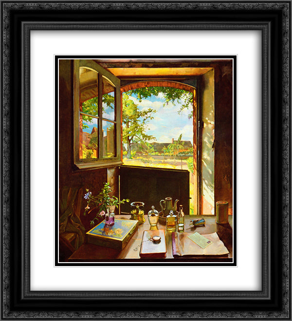 Open Door on a Garden 20x22 Black Ornate Wood Framed Art Print Poster with Double Matting by Somov, Konstantin