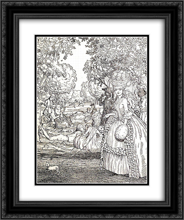 Picnic. Illustration to the Book of the Marquise 20x24 Black Ornate Wood Framed Art Print Poster with Double Matting by Somov, Konstantin