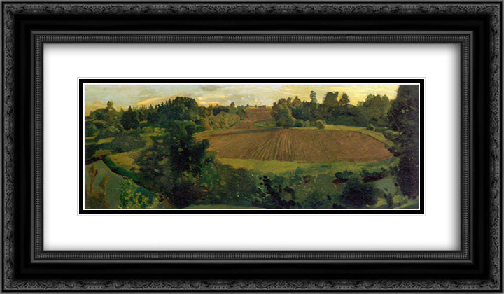 Ploughland 24x14 Black Ornate Wood Framed Art Print Poster with Double Matting by Somov, Konstantin