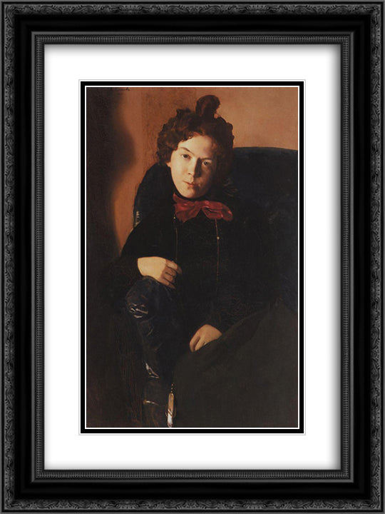 Portrait of Anna Ostroumova-Lebedeva 18x24 Black Ornate Wood Framed Art Print Poster with Double Matting by Somov, Konstantin