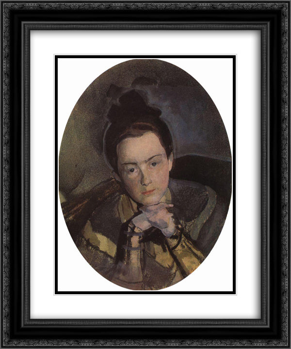 Portrait of E. Ostroumova 20x24 Black Ornate Wood Framed Art Print Poster with Double Matting by Somov, Konstantin