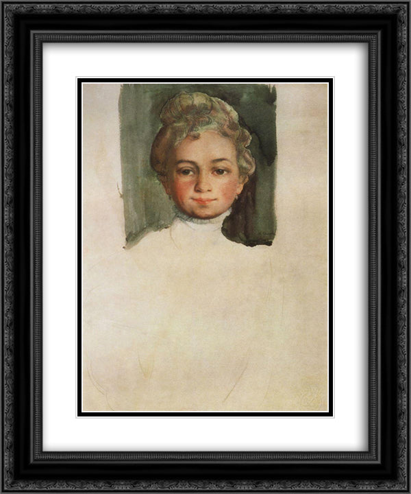 Portrait of E. Vladimirskaya 20x24 Black Ornate Wood Framed Art Print Poster with Double Matting by Somov, Konstantin