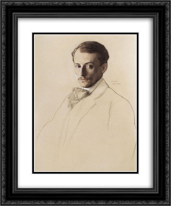 Portrait of Eugine Lanceray 20x24 Black Ornate Wood Framed Art Print Poster with Double Matting by Somov, Konstantin