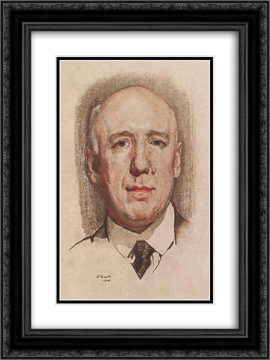 Portrait of F. Sologub 18x24 Black Ornate Wood Framed Art Print Poster with Double Matting by Somov, Konstantin