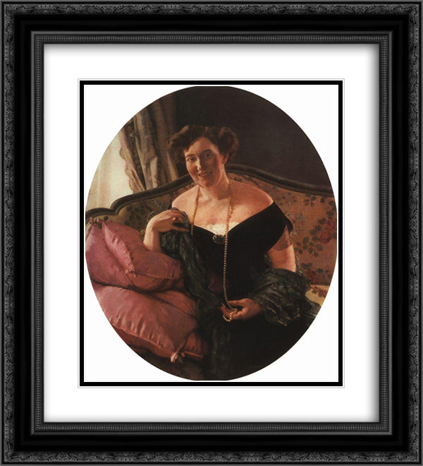 Portrait of M. Karpova 20x22 Black Ornate Wood Framed Art Print Poster with Double Matting by Somov, Konstantin