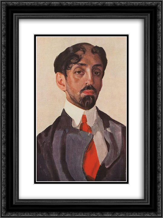 Portrait of Mikhail Kuzmin 18x24 Black Ornate Wood Framed Art Print Poster with Double Matting by Somov, Konstantin