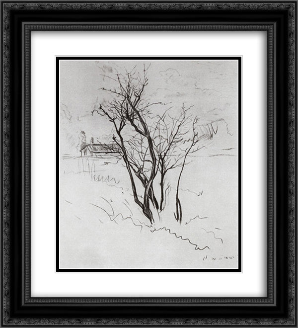 The Tree in the Field 20x22 Black Ornate Wood Framed Art Print Poster with Double Matting by Somov, Konstantin