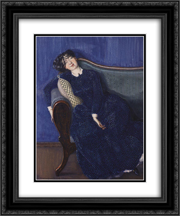 Young Woman. Asleep 20x24 Black Ornate Wood Framed Art Print Poster with Double Matting by Somov, Konstantin
