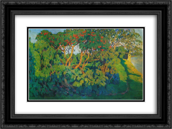 Elderberry bush. Decorative landscape. Pskov 24x18 Black Ornate Wood Framed Art Print Poster with Double Matting by Yuon, Konstantin