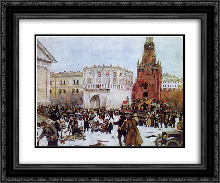 Entry into the Kremlin through the Trinity Gates 2 (15) November 1917 24x20 Black Ornate Wood Framed Art Print Poster with Double Matting by Yuon, Konstantin