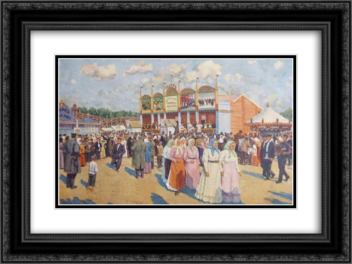 Festivities on the Field Devichye 24x18 Black Ornate Wood Framed Art Print Poster with Double Matting by Yuon, Konstantin