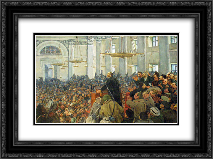 First appearance of Lenin at a meeting in Smolny, the Petrograd Soviet on Oct. 25, 1917 24x18 Black Ornate Wood Framed Art Print Poster with Double Matting by Yuon, Konstantin