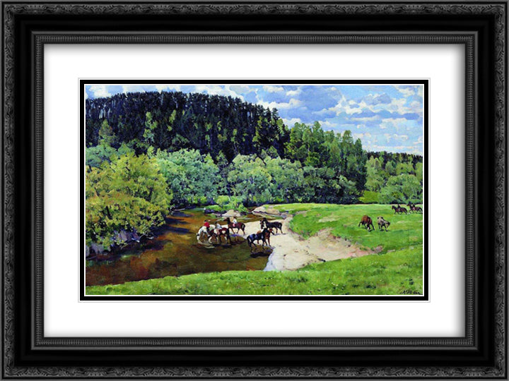 Freedom. Watering (Ligacheva) 24x18 Black Ornate Wood Framed Art Print Poster with Double Matting by Yuon, Konstantin