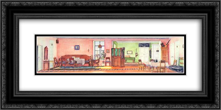 Gogol's comedy sketch for the 'Inspector'. Room in the house the mayor 24x12 Black Ornate Wood Framed Art Print Poster with Double Matting by Yuon, Konstantin