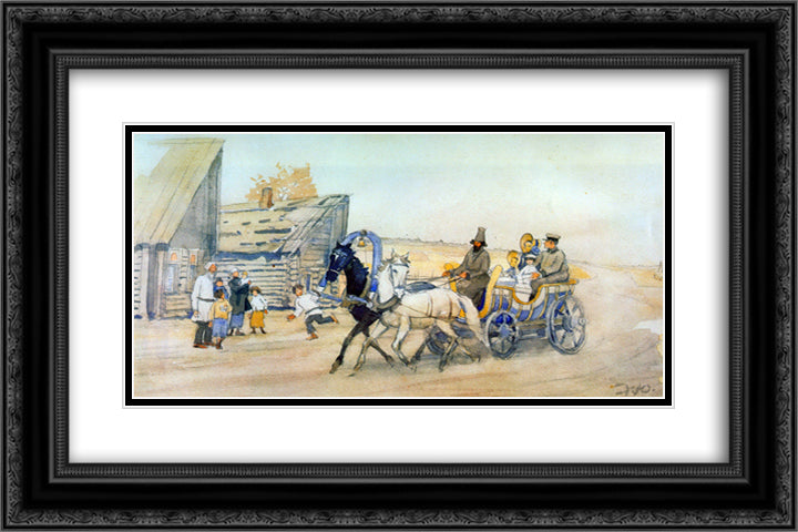 Illustration for poem of N.A. Nekrasov, Who Lives Well in Russia 24x16 Black Ornate Wood Framed Art Print Poster with Double Matting by Yuon, Konstantin