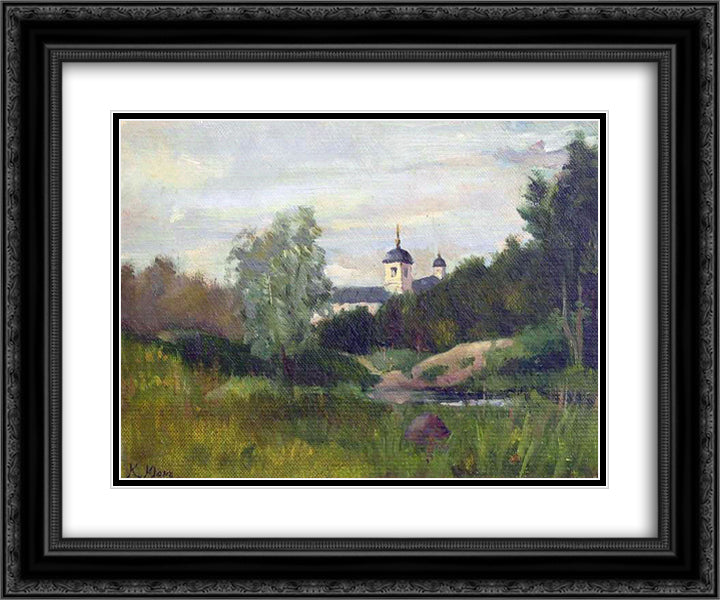Landscape with a church 24x20 Black Ornate Wood Framed Art Print Poster with Double Matting by Yuon, Konstantin