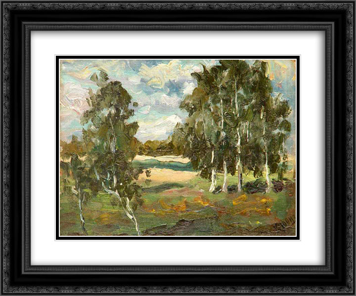 Landscape with Birches 24x20 Black Ornate Wood Framed Art Print Poster with Double Matting by Yuon, Konstantin