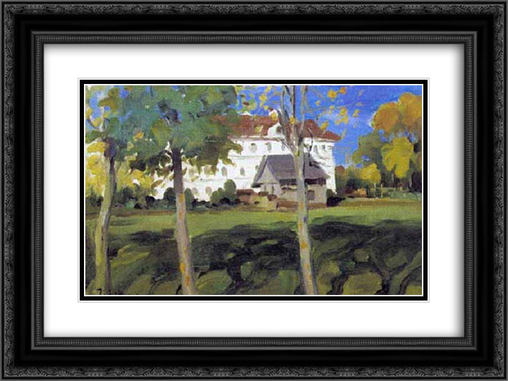Landscape with white house 24x18 Black Ornate Wood Framed Art Print Poster with Double Matting by Yuon, Konstantin