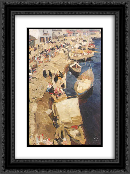 Life on the riverbank. Pskov. 18x24 Black Ornate Wood Framed Art Print Poster with Double Matting by Yuon, Konstantin