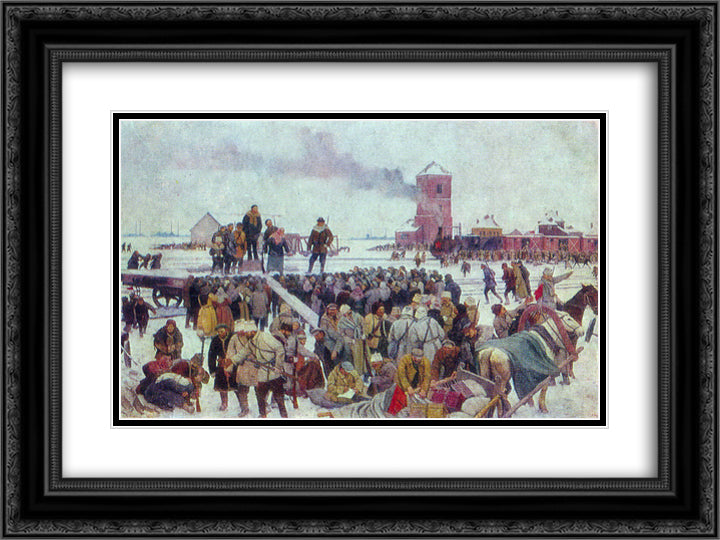 Seeing the unit of workers to the front 24x18 Black Ornate Wood Framed Art Print Poster with Double Matting by Yuon, Konstantin