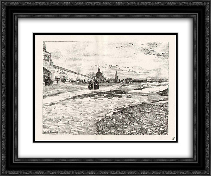 Sergiyev Posad. Empty Square 24x20 Black Ornate Wood Framed Art Print Poster with Double Matting by Yuon, Konstantin