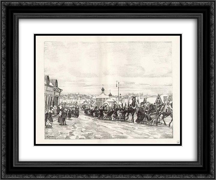 Sergiyev Posad. Pancake riding 24x20 Black Ornate Wood Framed Art Print Poster with Double Matting by Yuon, Konstantin