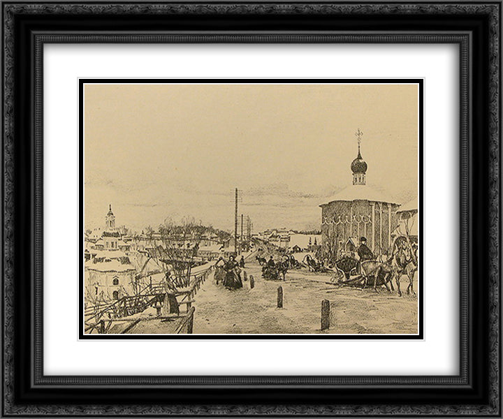 Sergiyev Posad. The Moscow road 24x20 Black Ornate Wood Framed Art Print Poster with Double Matting by Yuon, Konstantin