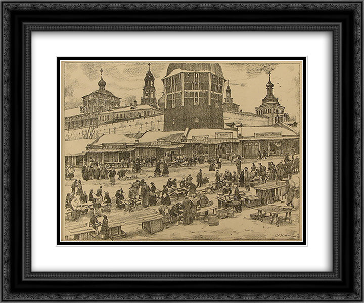 Sergiyev Posad. Under The Red Tower 24x20 Black Ornate Wood Framed Art Print Poster with Double Matting by Yuon, Konstantin