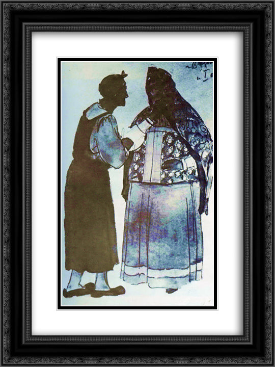 Sketch for Glinka's opera Ivan Susanin. Old woman in the house Susanin 18x24 Black Ornate Wood Framed Art Print Poster with Double Matting by Yuon, Konstantin
