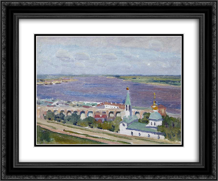 Sketch for the painting Gorky and Shalyapin in Nizhny Novgorod 24x20 Black Ornate Wood Framed Art Print Poster with Double Matting by Yuon, Konstantin