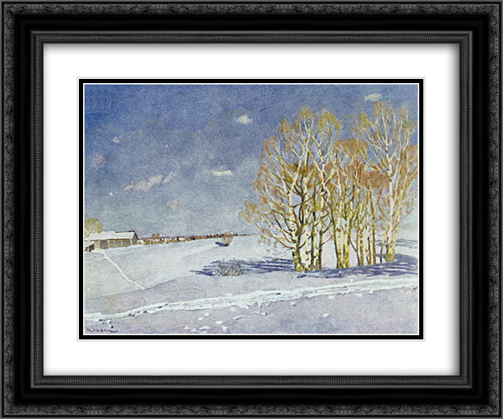 The Blue Winter Day 24x20 Black Ornate Wood Framed Art Print Poster with Double Matting by Yuon, Konstantin