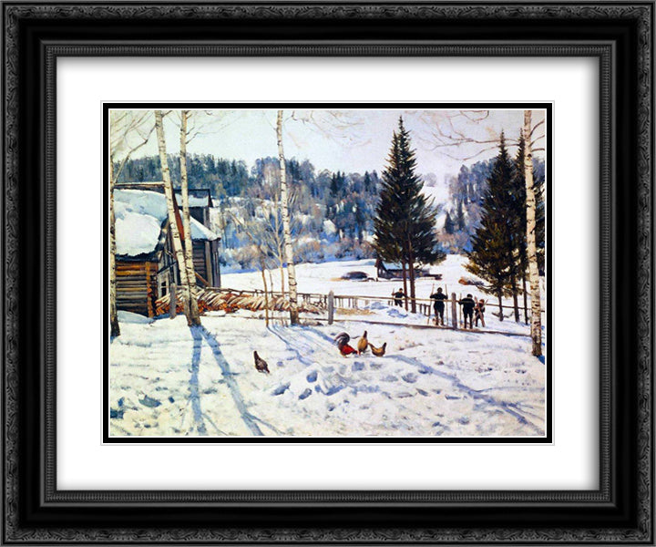 The End of Winter. Noon. Ligachevo 24x20 Black Ornate Wood Framed Art Print Poster with Double Matting by Yuon, Konstantin