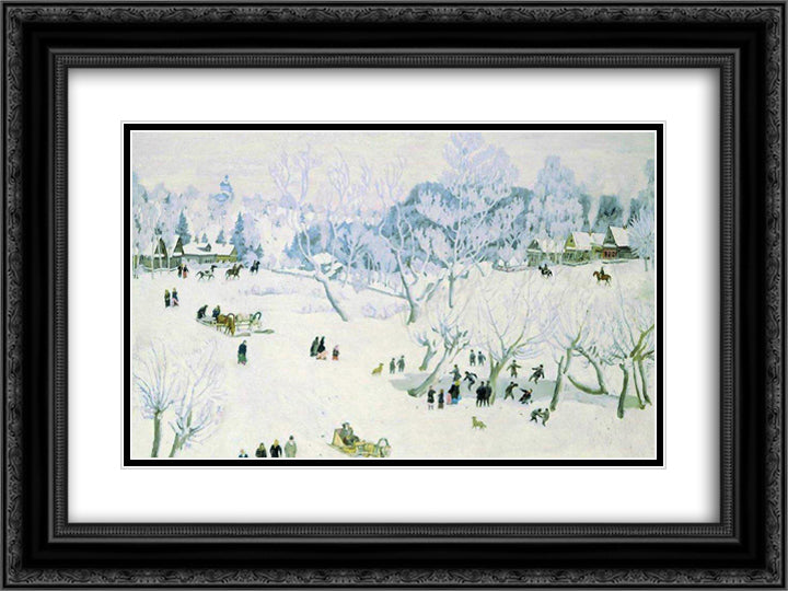 The Magic Winter. Ligachevo 24x18 Black Ornate Wood Framed Art Print Poster with Double Matting by Yuon, Konstantin