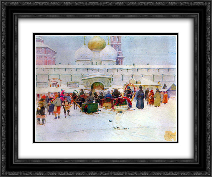 The Market Near Troitse - Sergiyev Monastery 24x20 Black Ornate Wood Framed Art Print Poster with Double Matting by Yuon, Konstantin