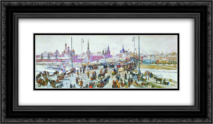 The Moskvoretsky Bridge 24x14 Black Ornate Wood Framed Art Print Poster with Double Matting by Yuon, Konstantin
